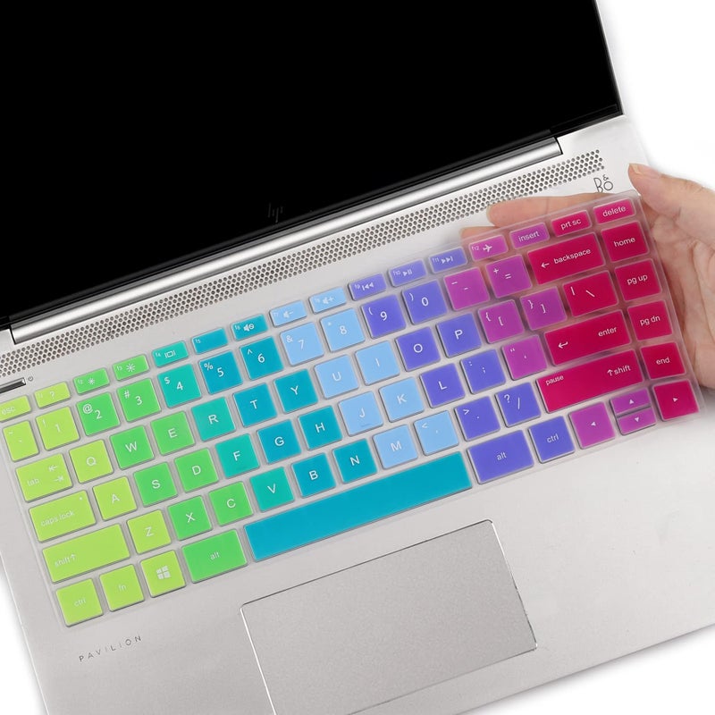 MUBUY-GOL Keyboard Cover for HP Stream 14" Laptop, HP Laptop 14-dq/dk/cf/fq 14-cf0006dx 14-cf2033wm 14-cf0013dx cf2733wm 14-cf2112wm 14-cf2111wm 14-fq1025cl 14-fq0013dx 14-fq0045nr 14-fq1003cl fq0032ms -Rainbow - Image 1